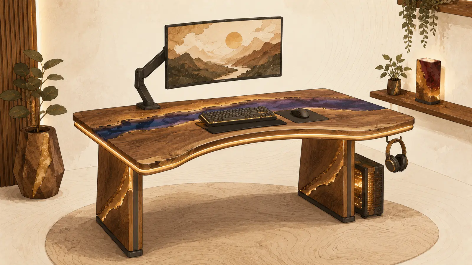 Gaming-Schreibtisch aus Holz und Epoxidharz nach Maß planen
