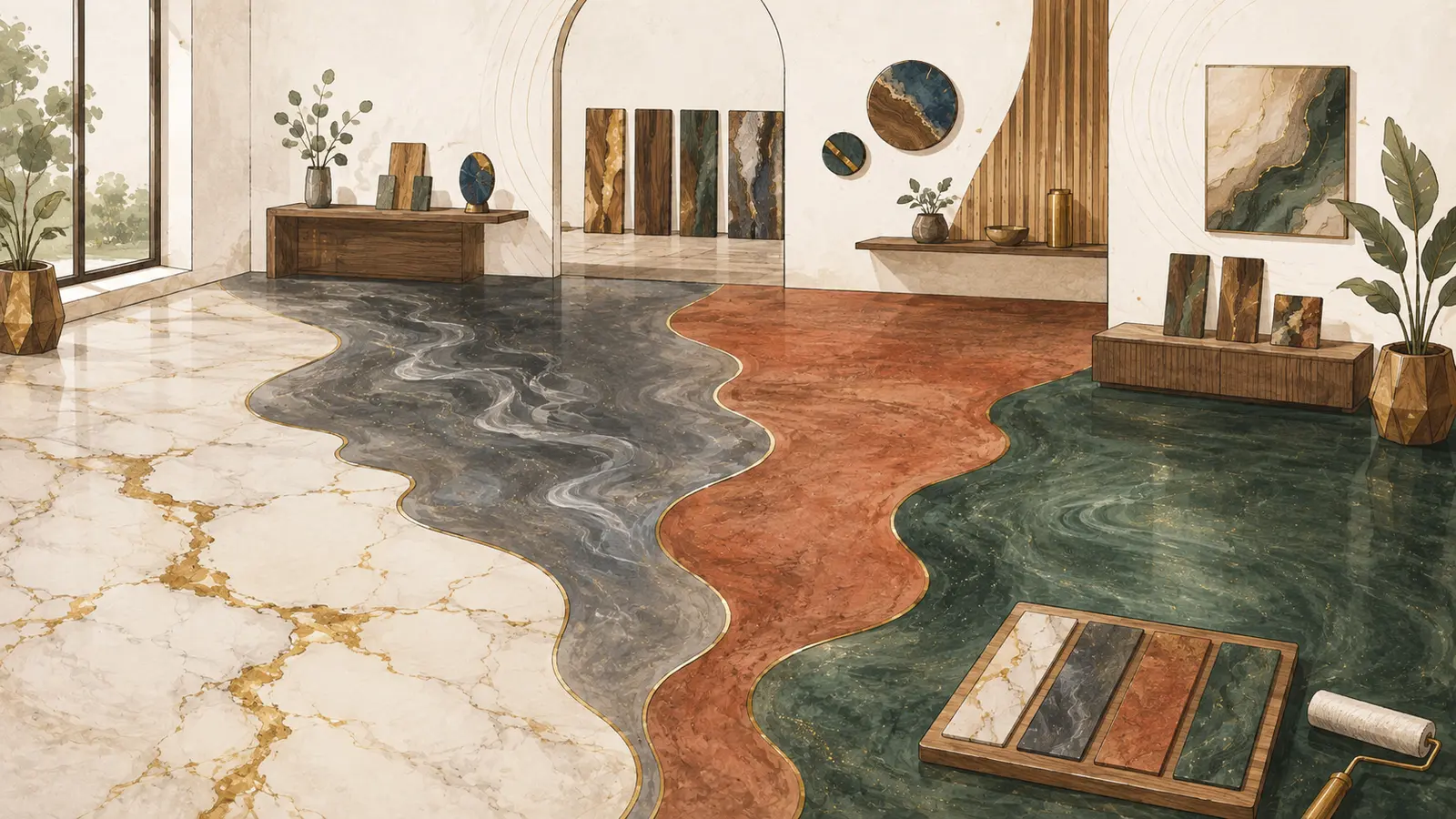 Dekorative Epoxidharzböden: Marmoroptik, Metallic und Farbe