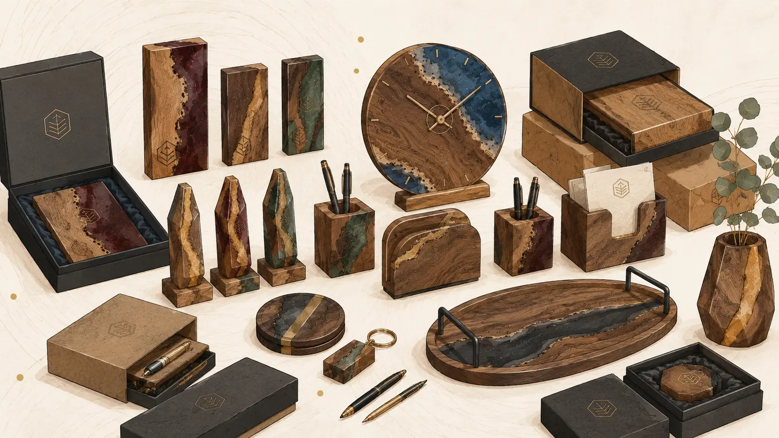 Firmengeschenke aus Holz und Epoxidharz mit Ihrem Logo